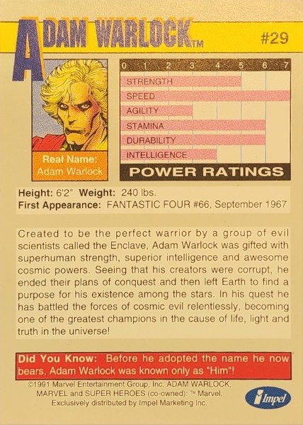 1991 Marvel Universe Series II #29 Adam Warlock - Image 2