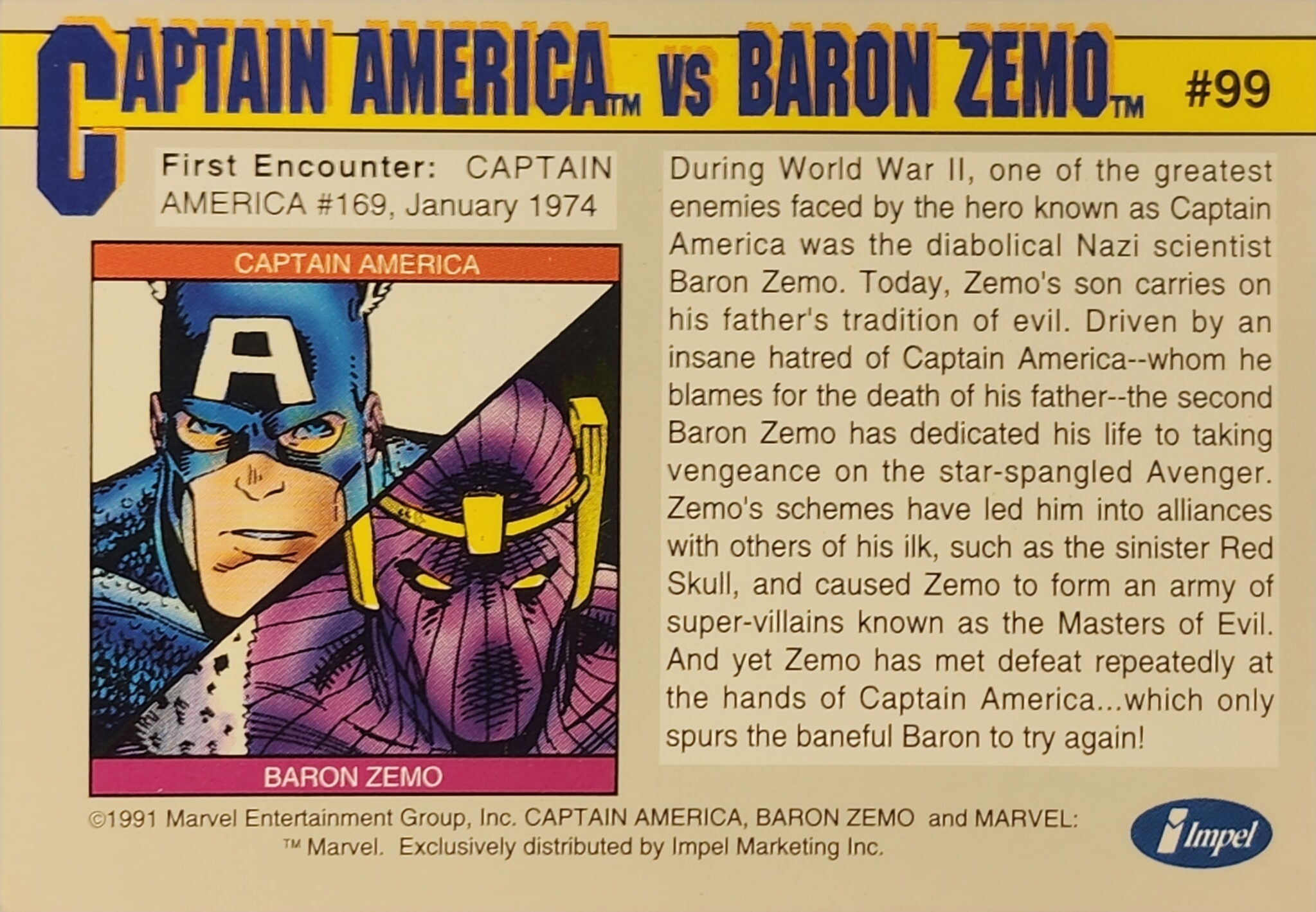1991 Marvel Universe Series I #99 Captain America vs Baron Zemo - Image 4