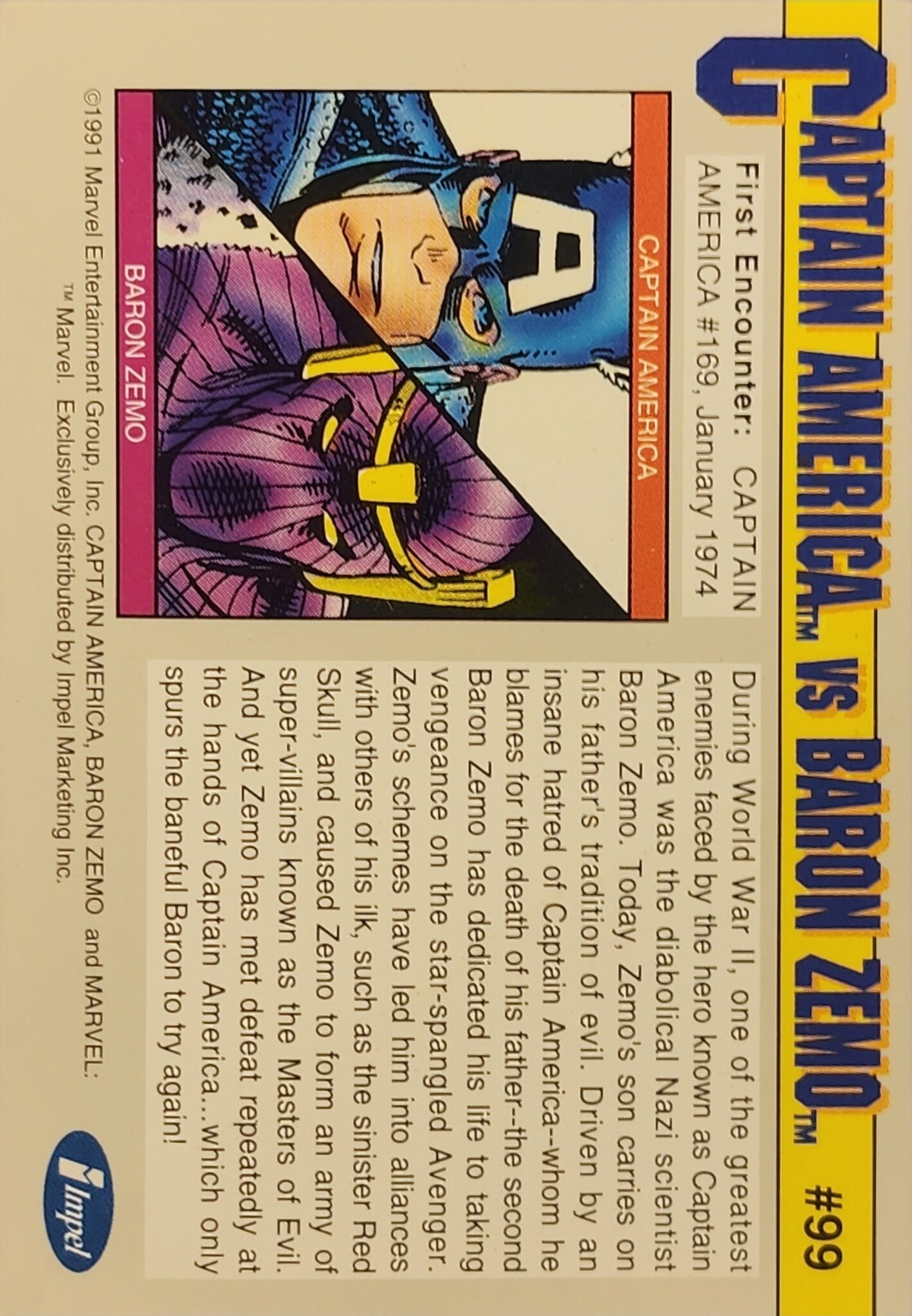 1991 Marvel Universe Series I #99 Captain America vs Baron Zemo - Image 2