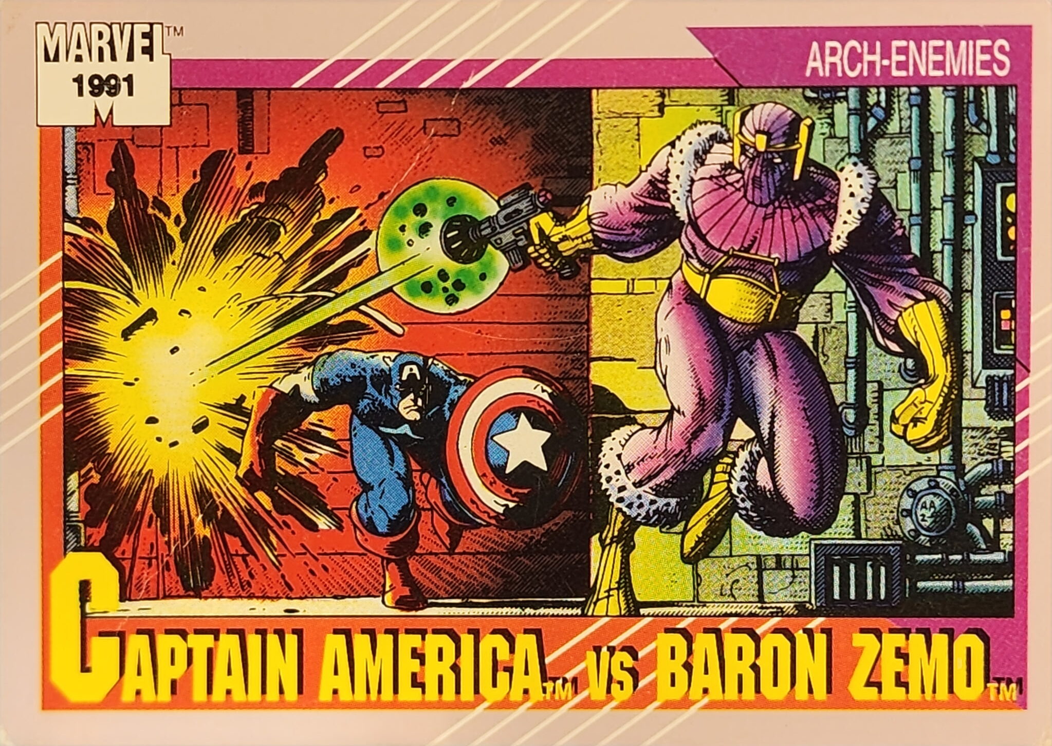 1991 Marvel Universe Series I #99 Captain America vs Baron Zemo - Image 3
