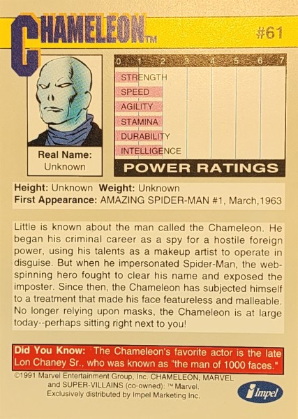 1991 Marvel Universe #61 Chameleon - Image 2