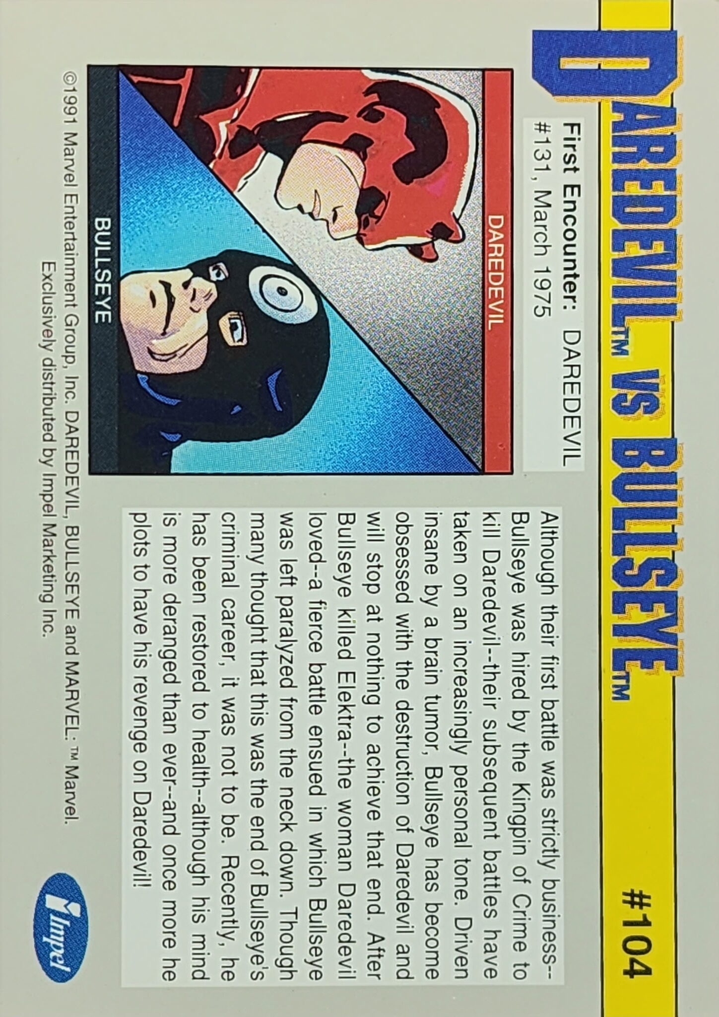 1991 Marvel Universe Series I #104 Daredevil vs Bullseye - Image 2