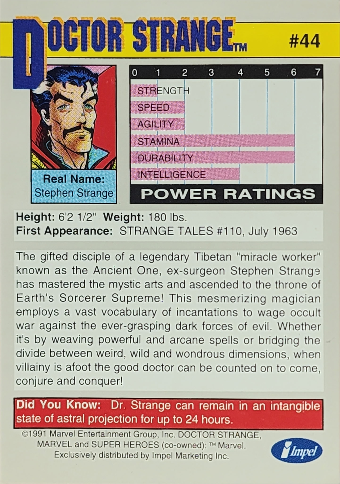 1991 Marvel Universe Series I #44 Doctor Strange – Super Heroes Trading Card - Image 2