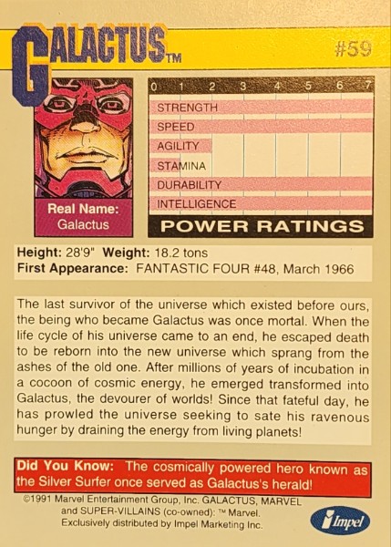 1991 Marvel Universe Series II #59 Galactus - Image 2