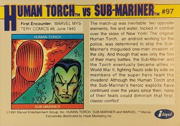1991 Marvel Universe Series I #97 Human Torch vs Sub-Mariner - Image 4