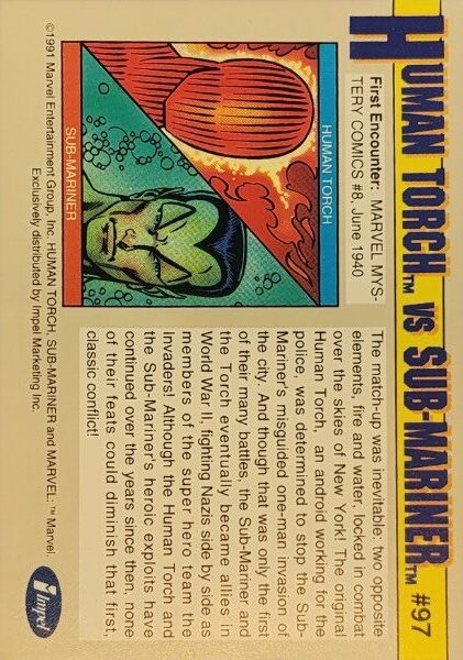 1991 Marvel Universe Series I #97 Human Torch vs Sub-Mariner - Image 2