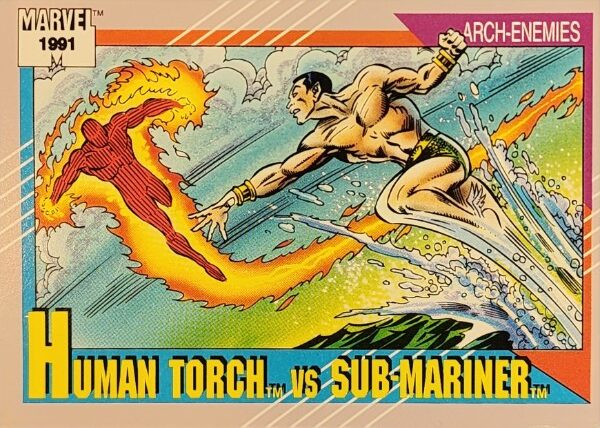1991 Marvel Universe Series I #97 Human Torch vs Sub-Mariner - Image 3