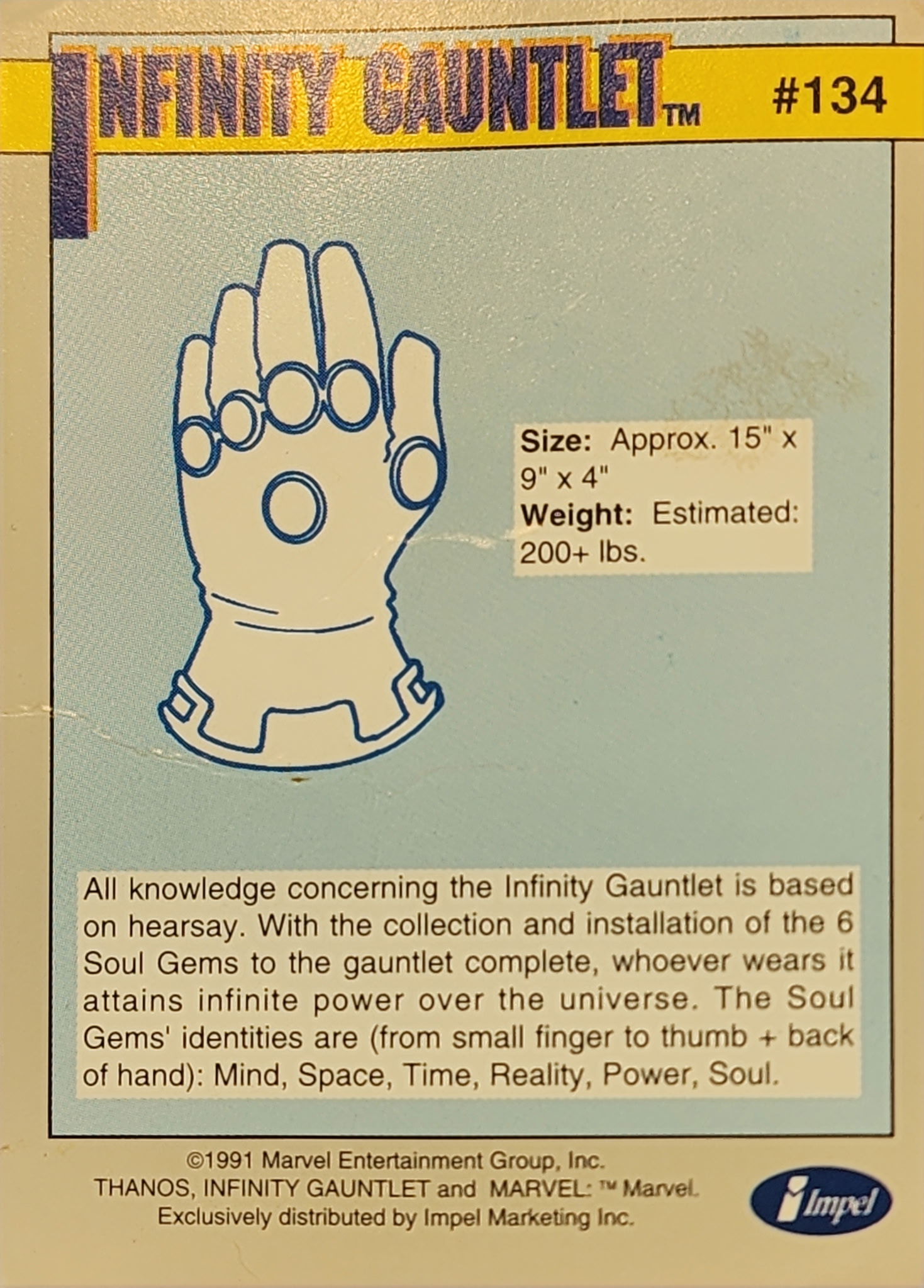 1991 Marvel Universe Series I #134 Infinity Gauntlet - Image 2