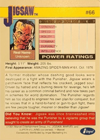 1991 Marvel Universe Series II #66 Jigsaw - Image 2
