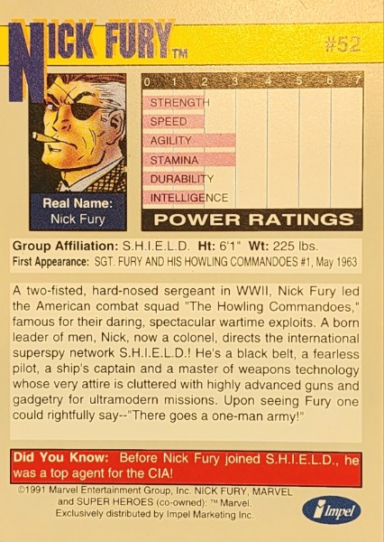 1991 Marvel Universe Series II #52 Nick Fury - Image 2