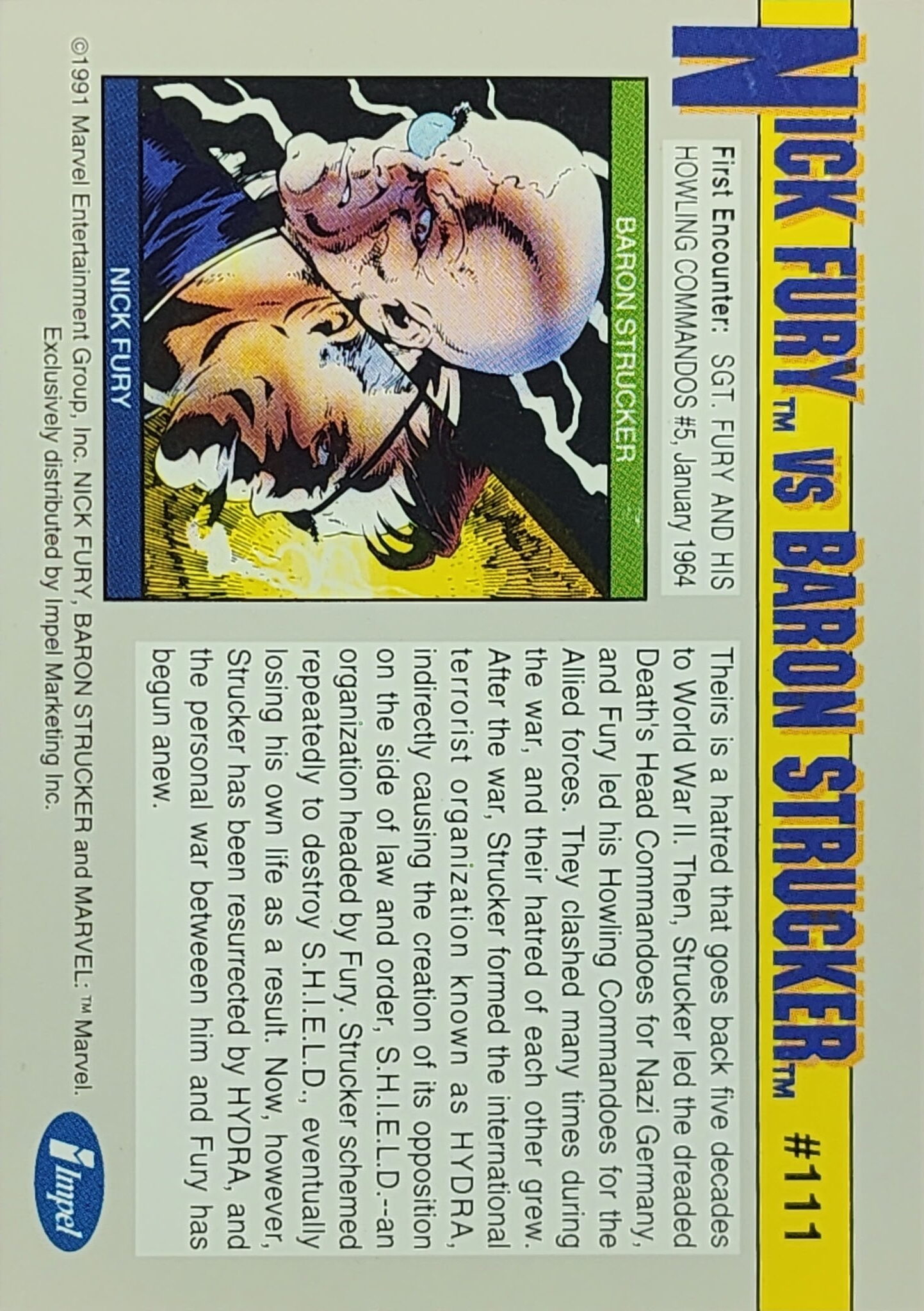 1991 Marvel Universe Series I #111 Nick Fury vs Baron Strucker - Image 2