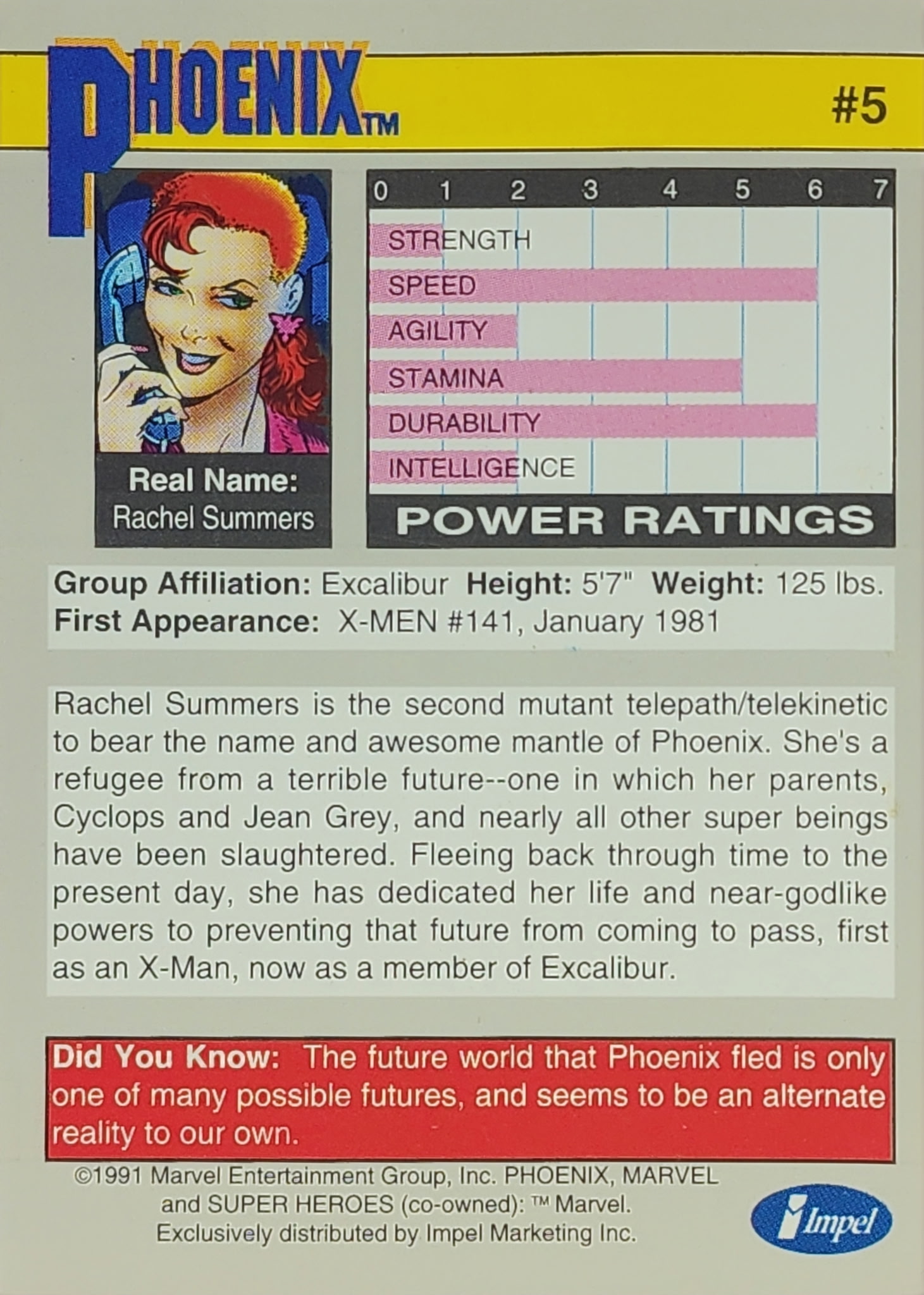 1991 Marvel Universe Series II #5 Phoenix (Rachel Summers) - Image 2
