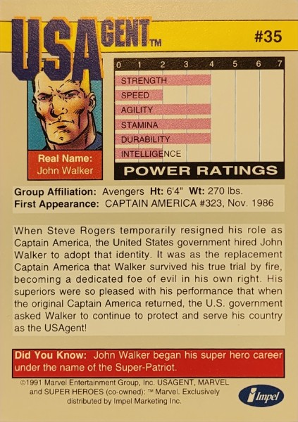 1991 Marvel Universe Series I #35 USAgent - Image 2