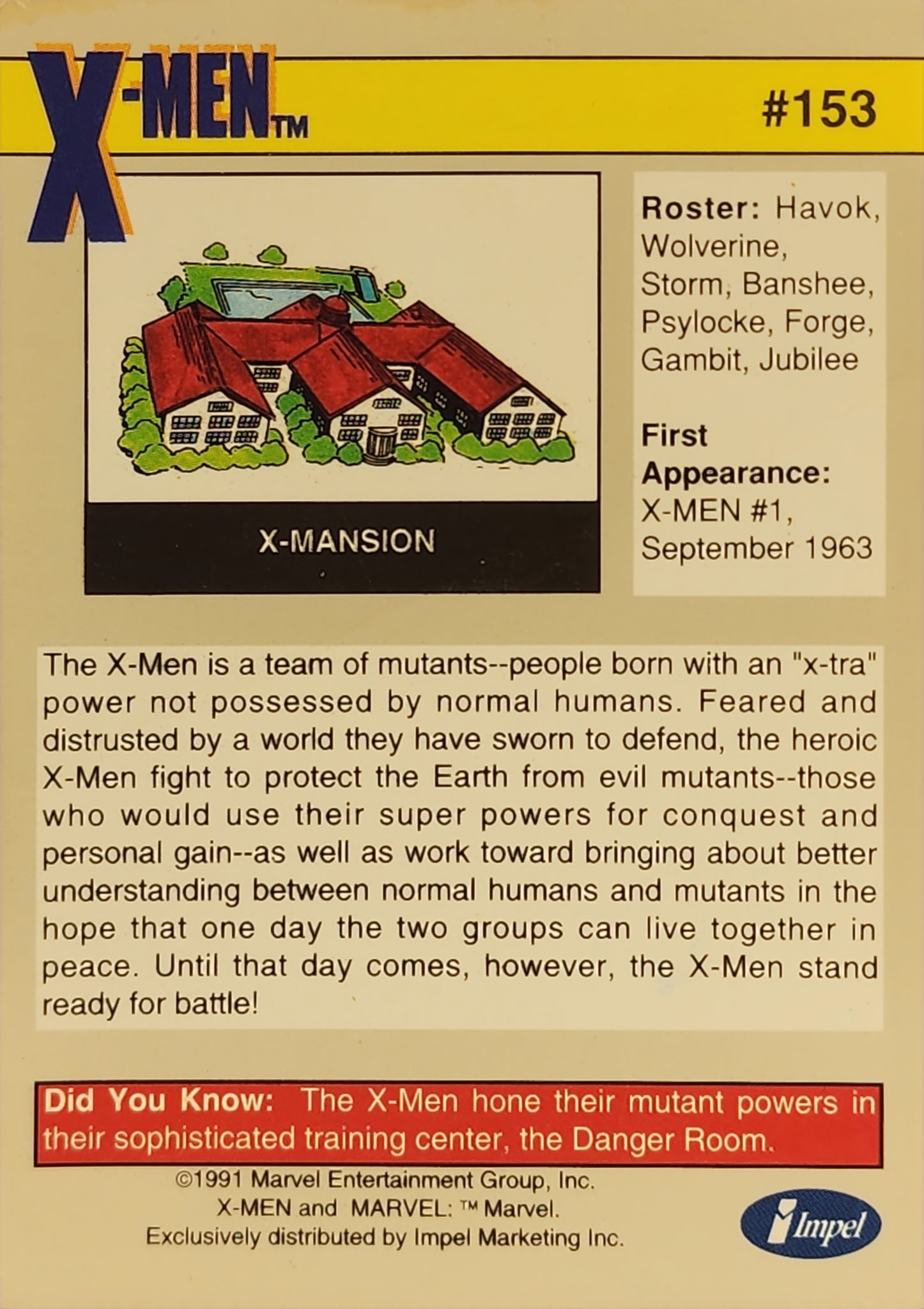 1991 Marvel Universe Series I #153 X-Men Team - Image 2
